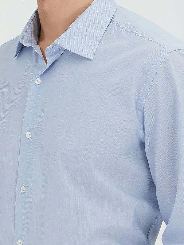 Navy Blue Regular Fit Weaving Classical Cotton Blended Shirt - 4