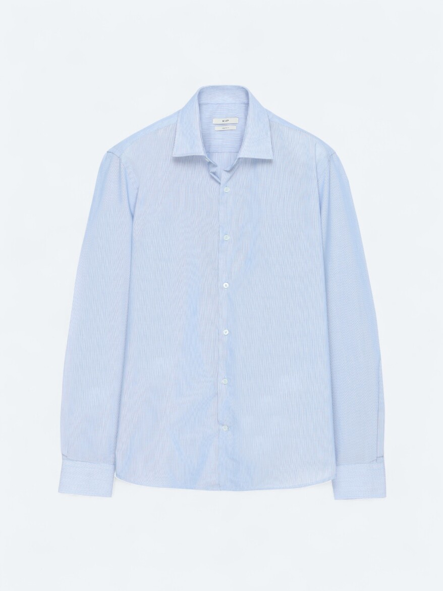 Navy Blue Regular Fit Weaving Classical Cotton Blended Shirt - 6