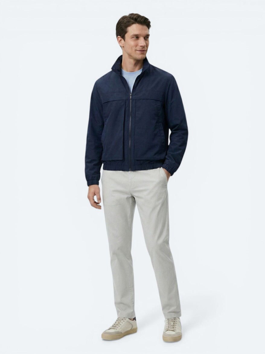 Navy Blue Relaxed Fit Turtleneck Casual Weaving Coat - KİP