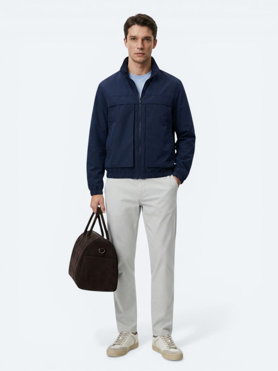 Navy Blue Relaxed Fit Turtleneck Casual Weaving Coat - 4