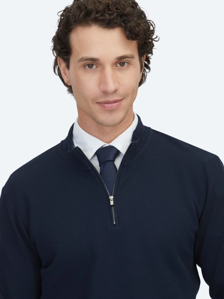 Navy Blue Ribbed Crew Neck T-Shirt 