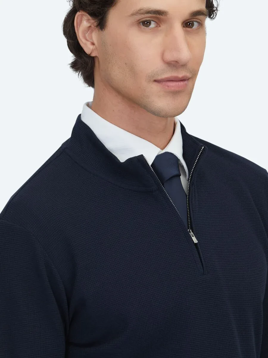 Navy Blue Ribbed Crew Neck T-Shirt - 5