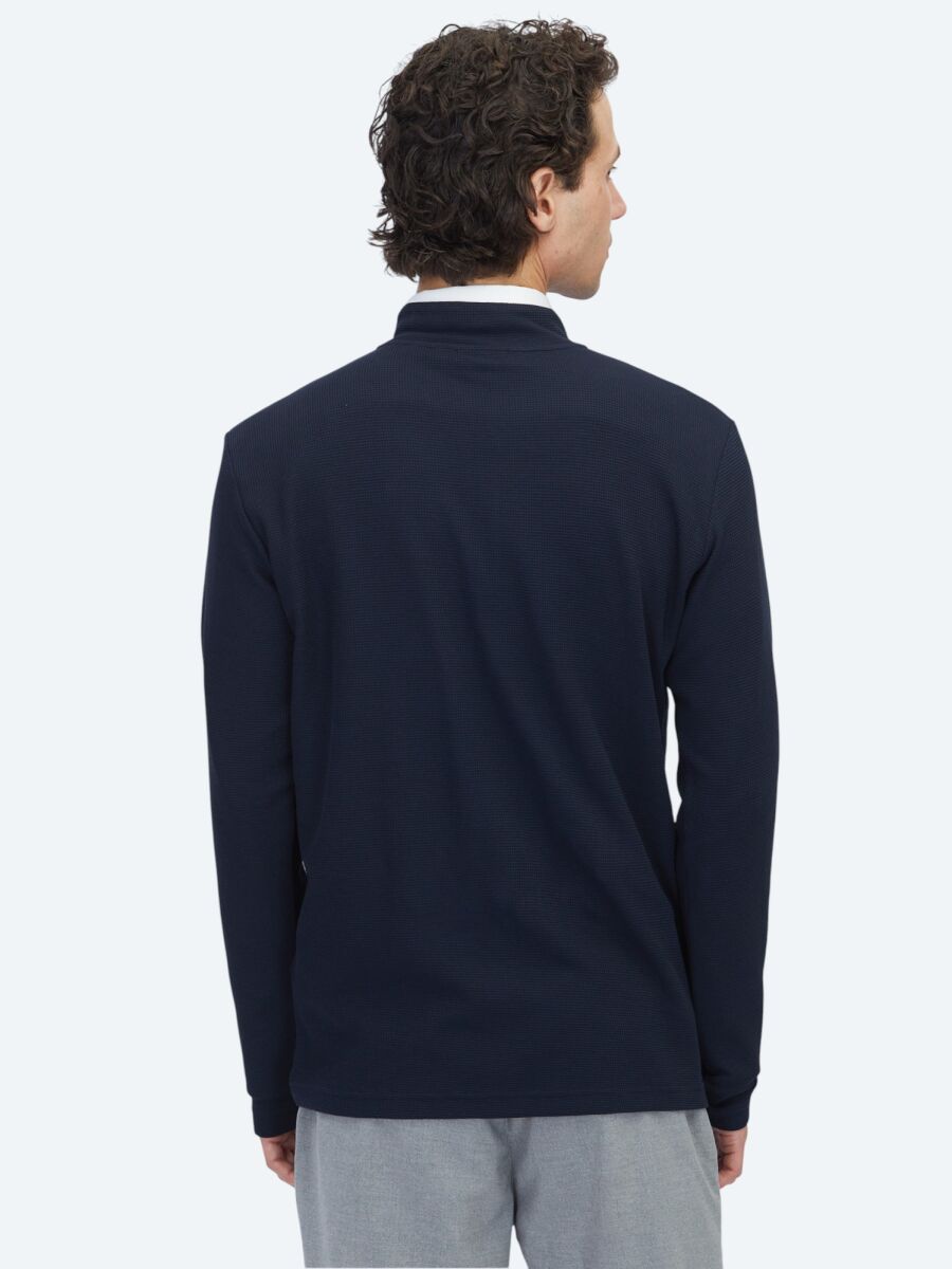 Navy Blue Ribbed Crew Neck T-Shirt - 6