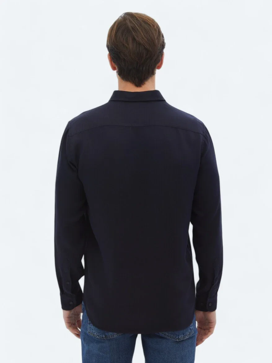 Navy Blue Ribbed Regular Fit Weaving Casual Shirt 