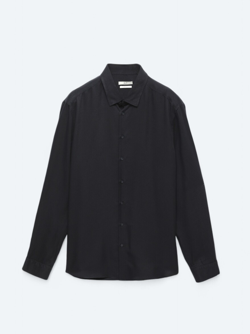 Navy Blue Ribbed Regular Fit Weaving Casual Shirt - 5