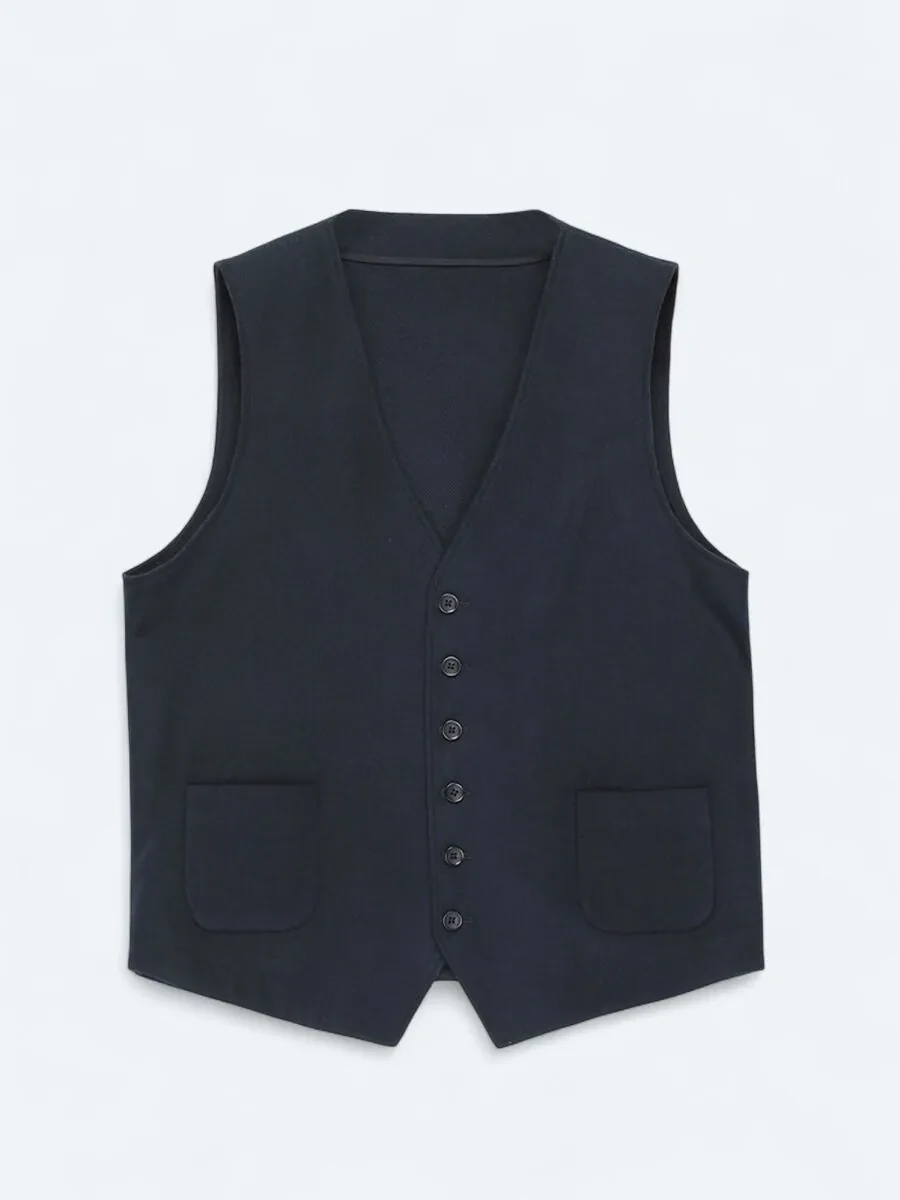 Navy Blue Slim Fit Butterfly Collar Classical Waistcoat - 1