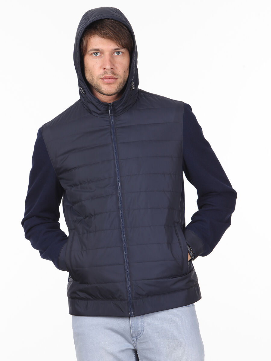 Navy Blue Slim Fit Casual Weaving Coat - 2