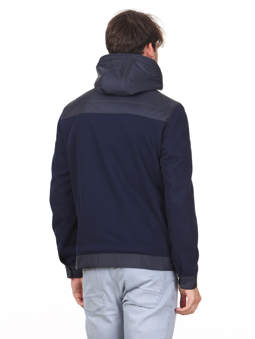 Navy Blue Slim Fit Casual Weaving Coat - 5