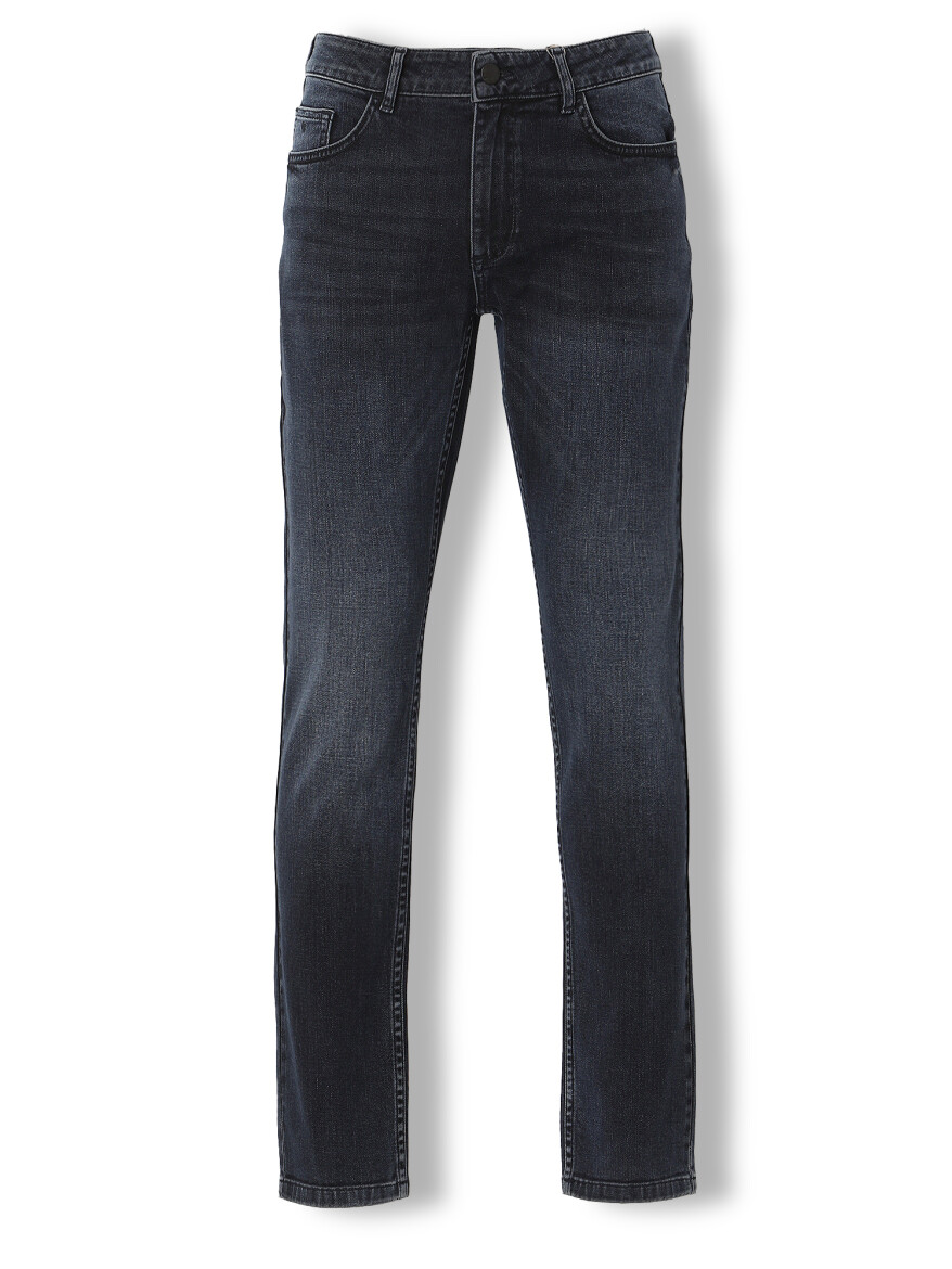 Navy Blue Slim Fit Denim Cotton Blended Trousers - 6