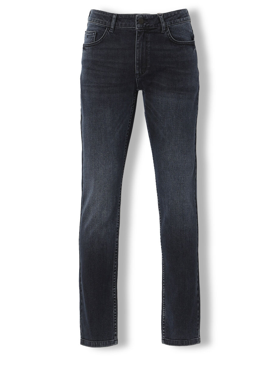 Navy Blue Slim Fit Denim Cotton Blended Trousers - 6