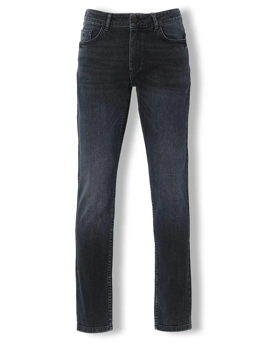 Navy Blue Slim Fit Denim Cotton Blended Trousers - 6