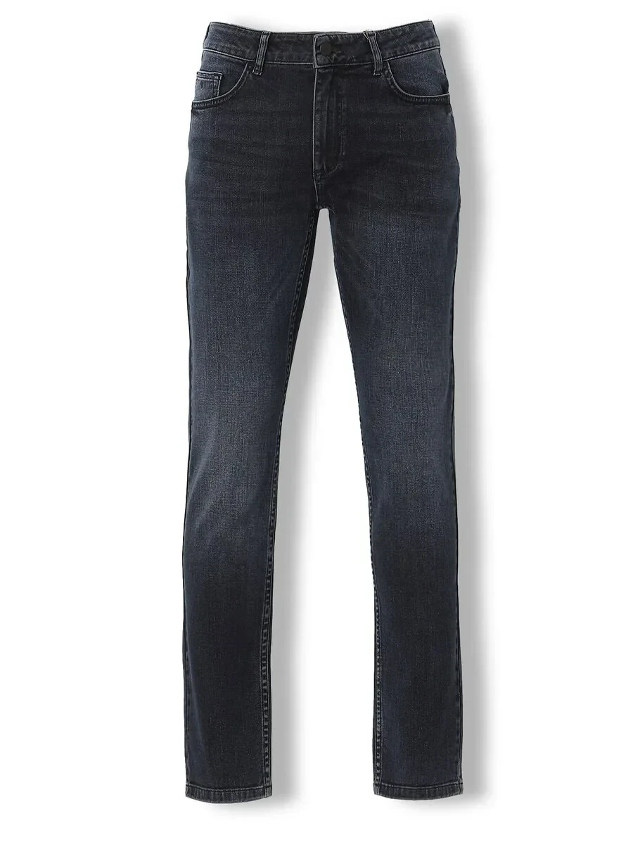 Navy Blue Slim Fit Denim Cotton Blended Trousers - 6