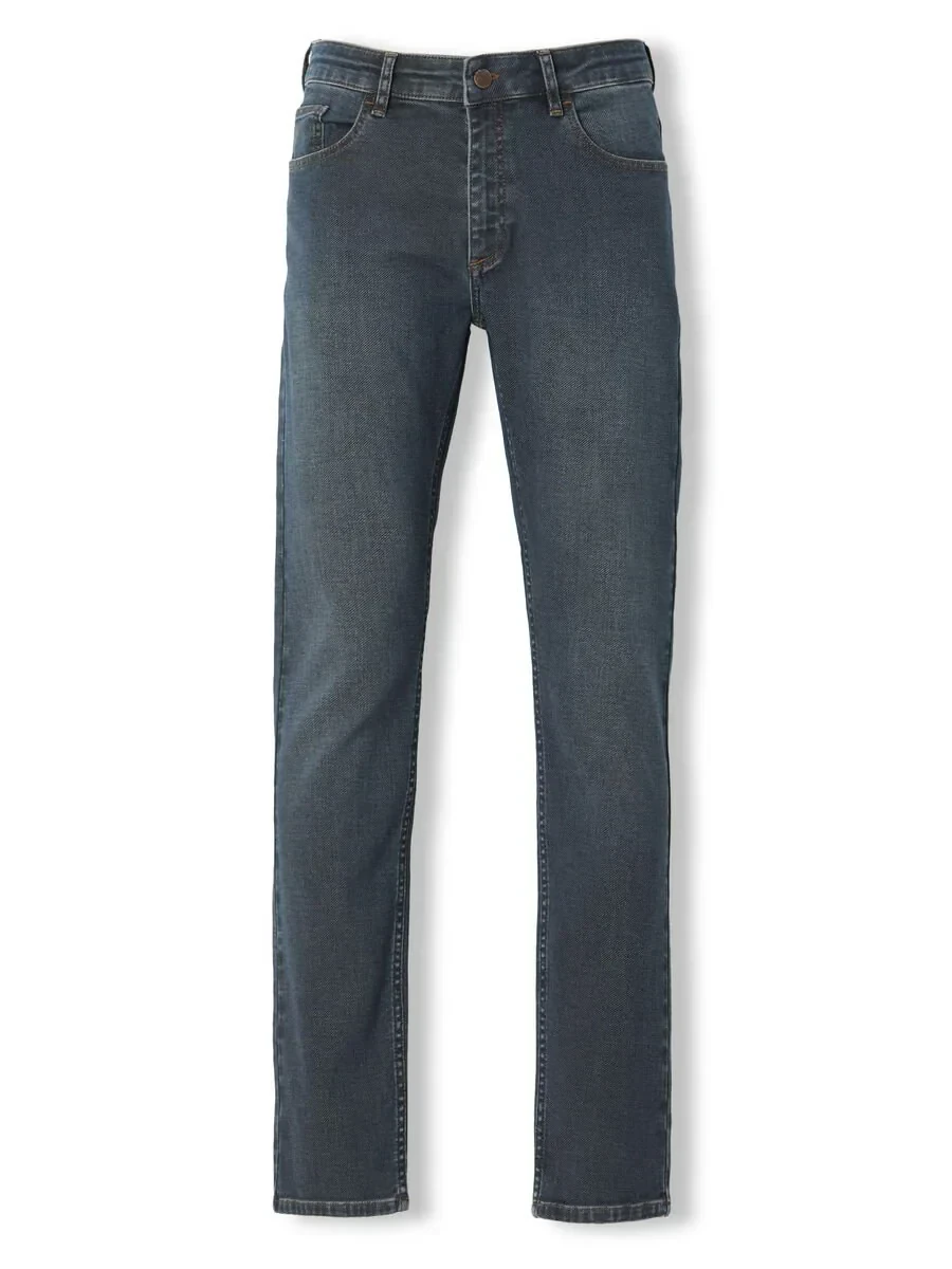 Navy Blue Slim Fit Denim Cotton Blended Trousers - 5