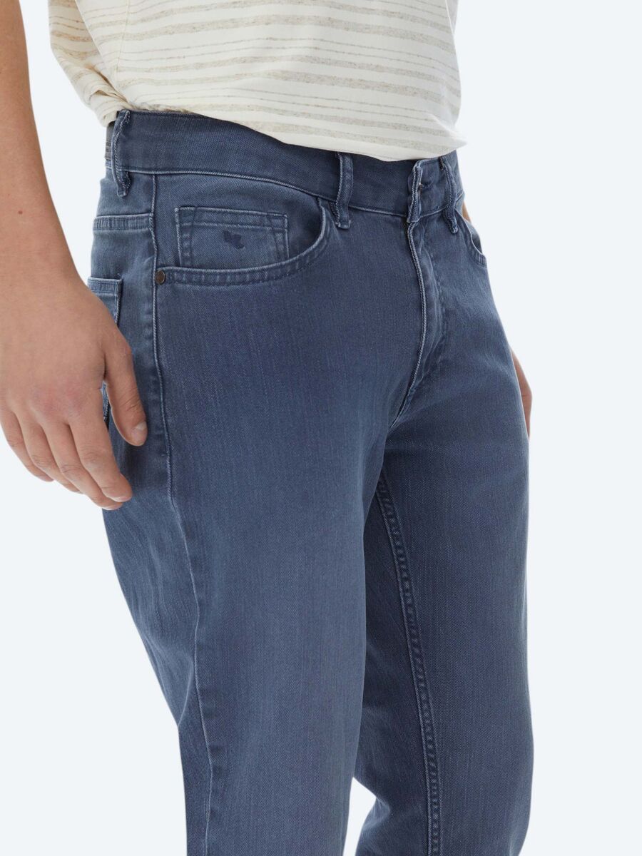 Navy Blue Slim Fit Denim Cotton Blended Trousers - 4