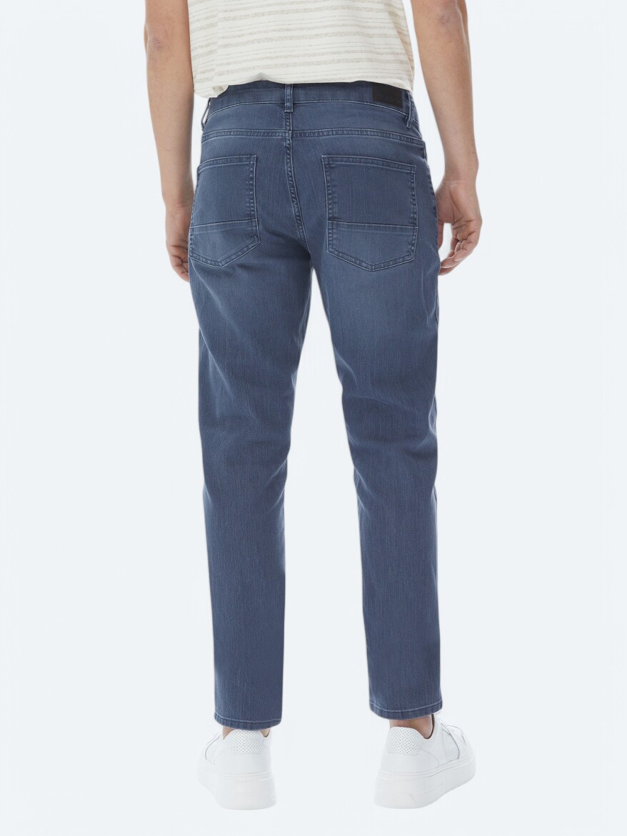 Navy Blue Slim Fit Denim Cotton Blended Trousers - 6