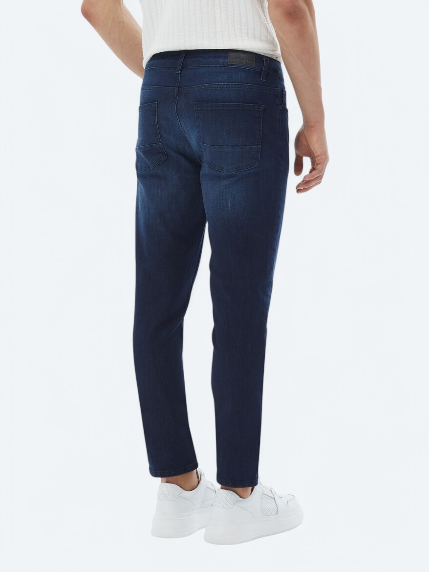 Navy Blue Slim Fit Denim Cotton Blended Trousers - 6