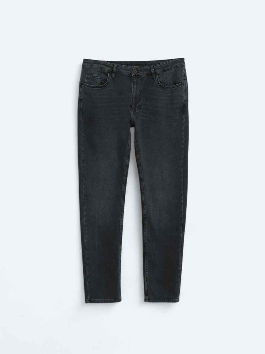 Navy Blue Slim Fit Denim Cotton Blended Trousers - 6