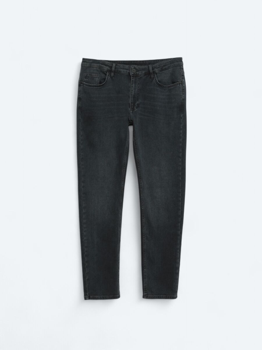 Navy Blue Slim Fit Denim Cotton Blended Trousers - 6