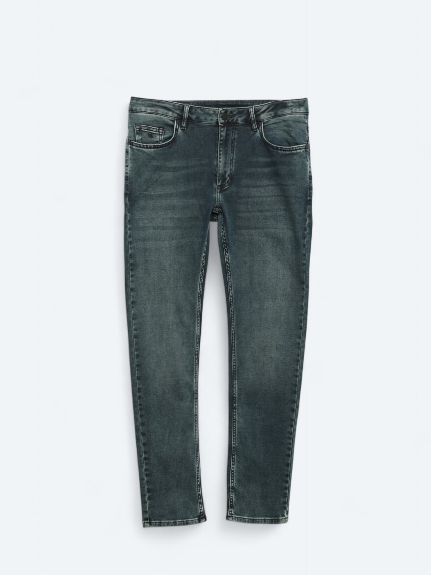 Navy Blue Slim Fit Denim Cotton Blended Trousers - 5