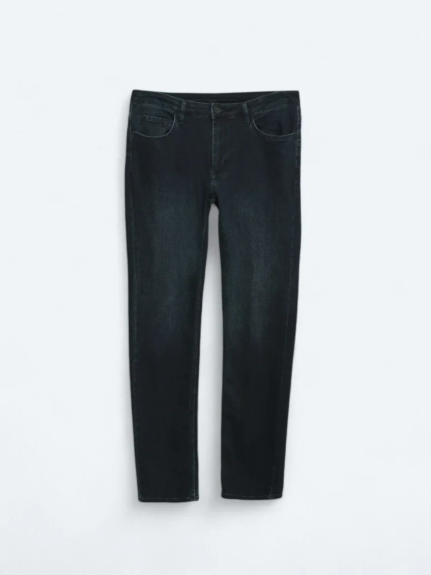 Navy Blue Slim Fit Denim Cotton Blended Trousers - 6
