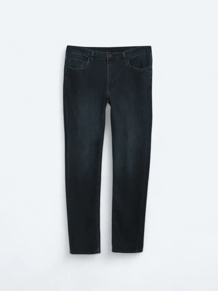 Navy Blue Slim Fit Denim Cotton Blended Trousers - 6