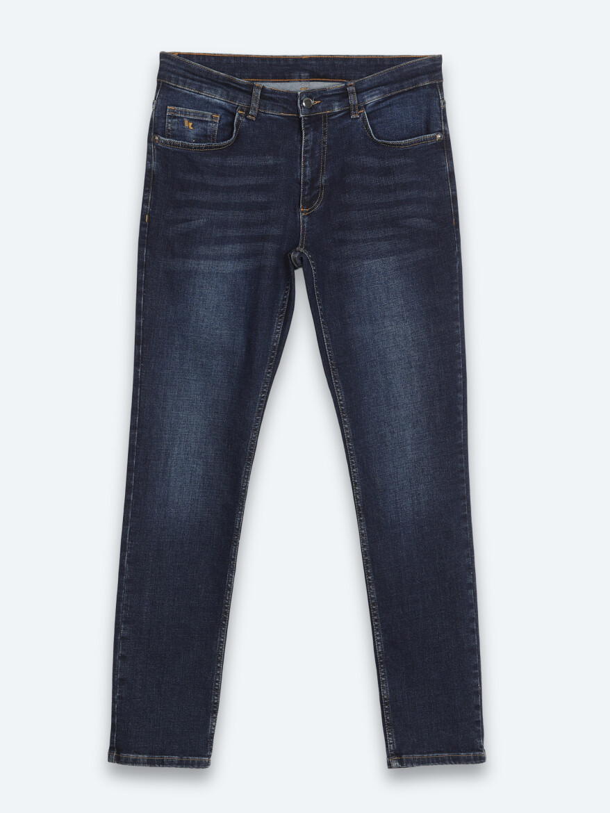 Navy Blue Slim Fit Denim Cotton Blended Trousers - 6