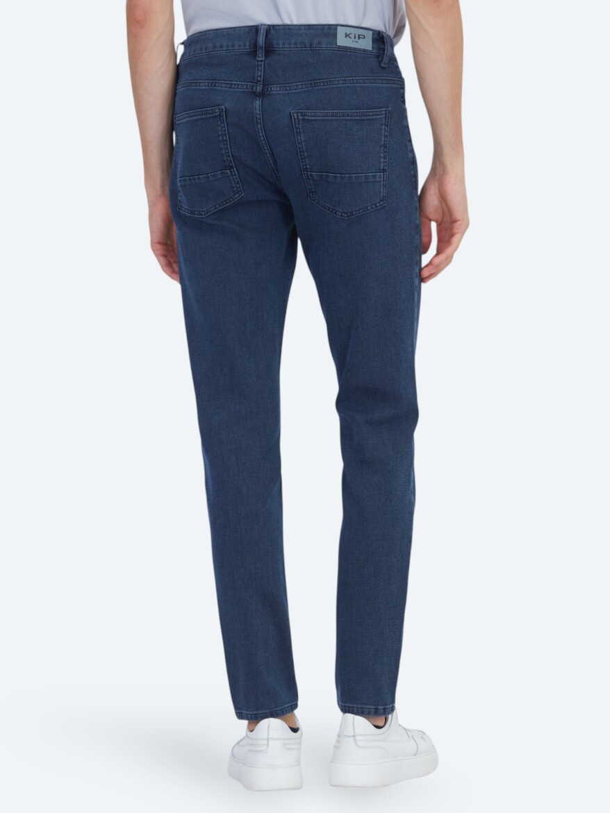 Navy Blue Slim Fit Denim Cotton Blended Trousers - 4
