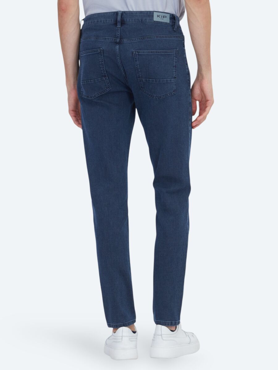 Navy Blue Slim Fit Denim Cotton Blended Trousers - 4