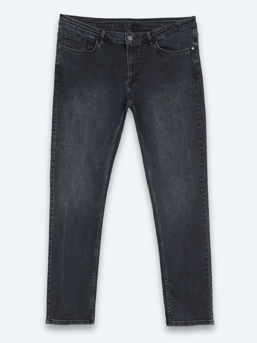Navy Blue Slim Fit Denim Cotton Blended Trousers - 7
