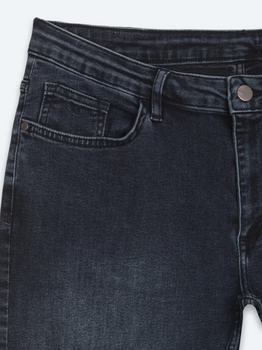Navy Blue Slim Fit Denim Cotton Blended Trousers - 8