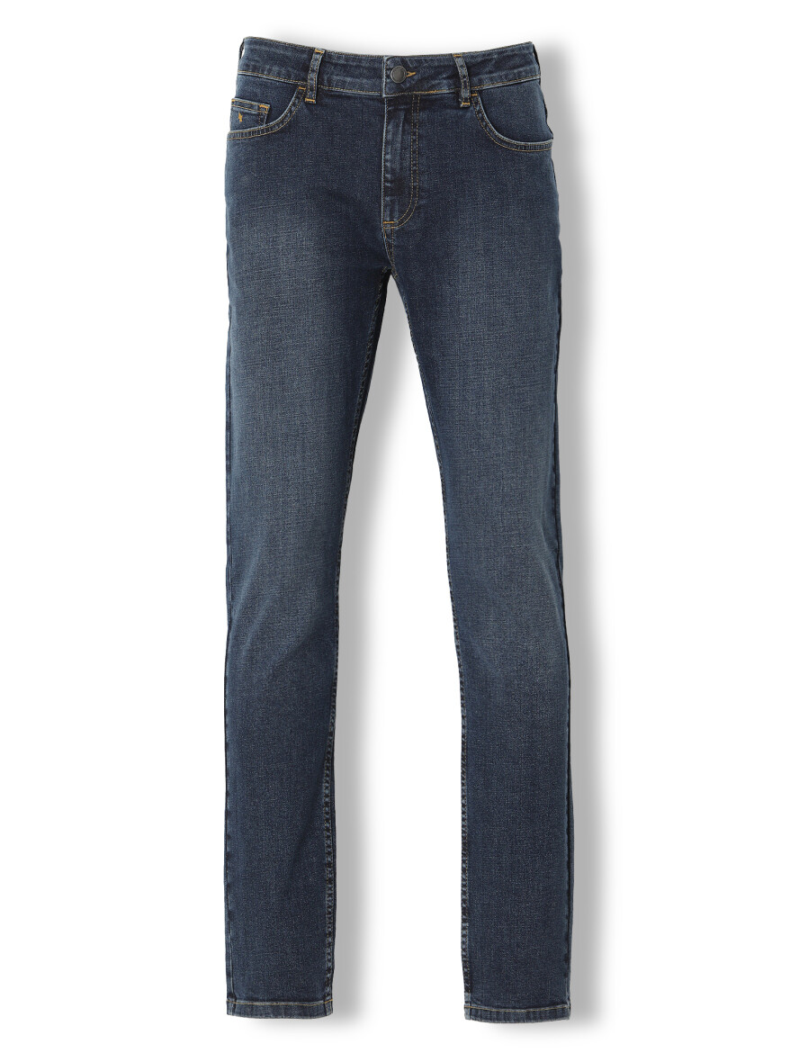 Navy Blue Slim Fit Denim Trousers - 5