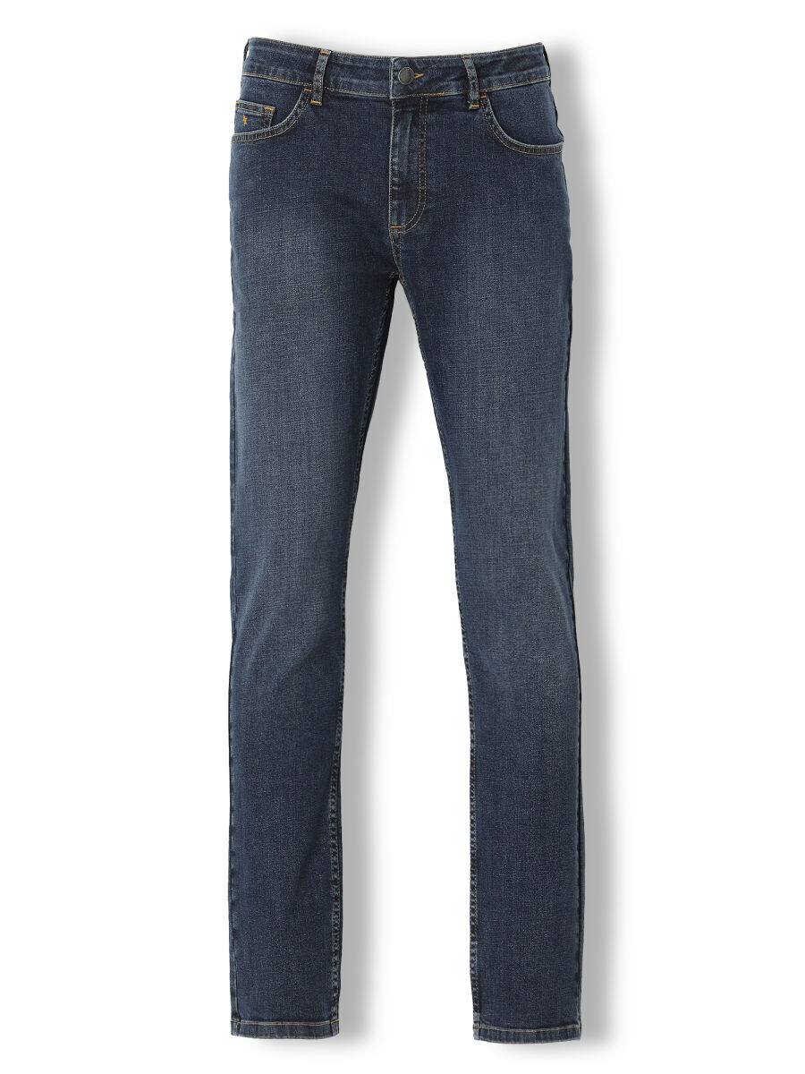 Navy Blue Slim Fit Denim Trousers - 5