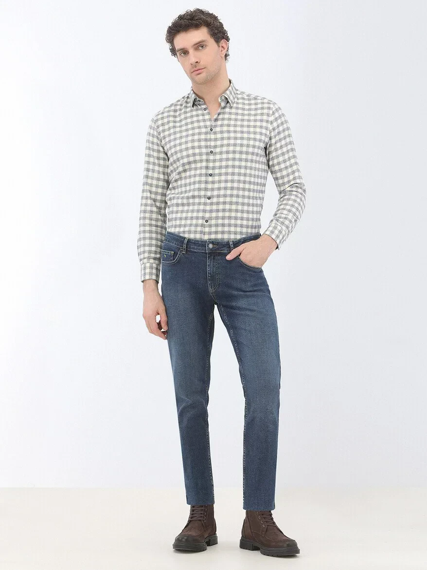 Navy Blue Slim Fit Denim Trousers - 2