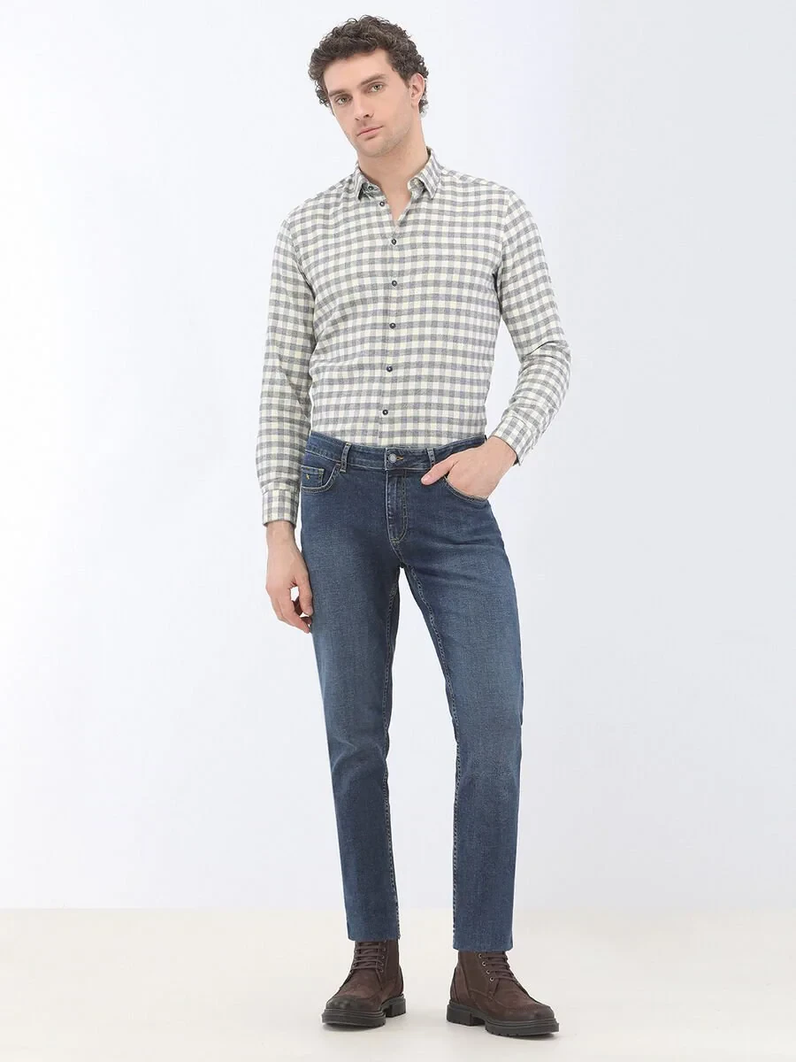 Navy Blue Slim Fit Denim Trousers - 2