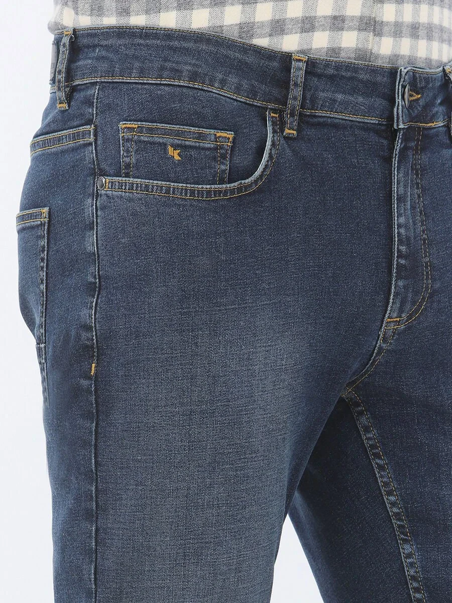 Navy Blue Slim Fit Denim Trousers - 3