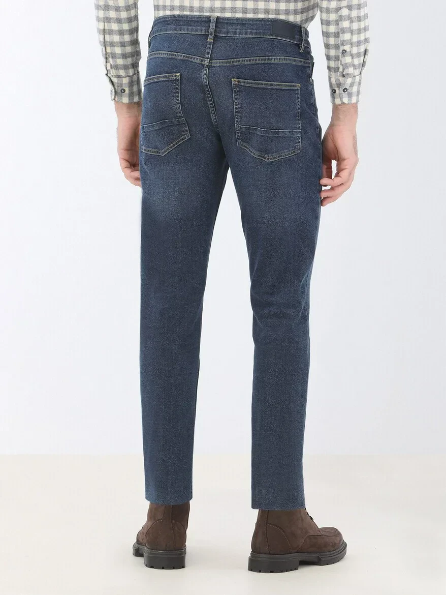 Navy Blue Slim Fit Denim Trousers - 4