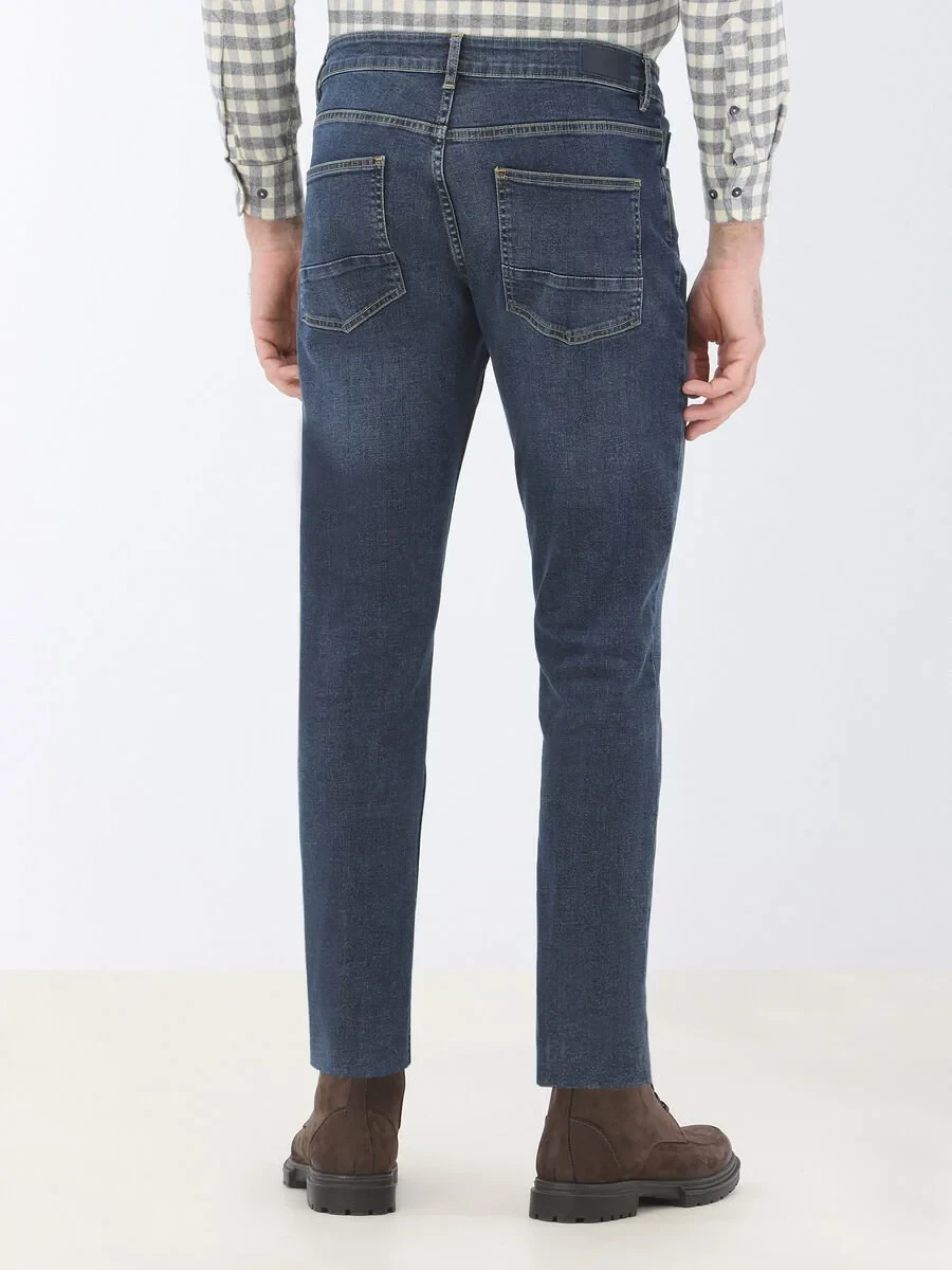 Navy Blue Slim Fit Denim Trousers - 4