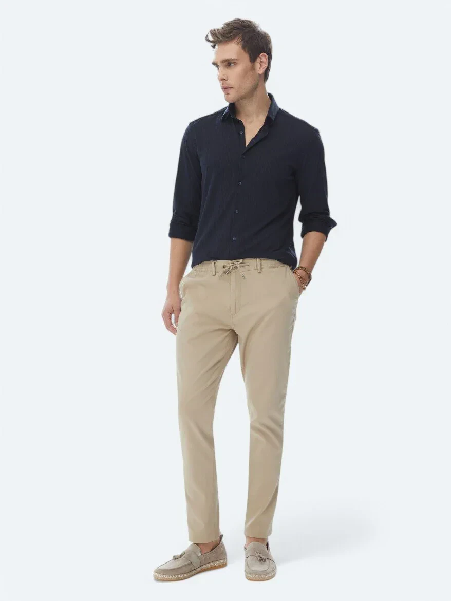Navy Blue Slim Fit Knitting Sport Shirt - 5