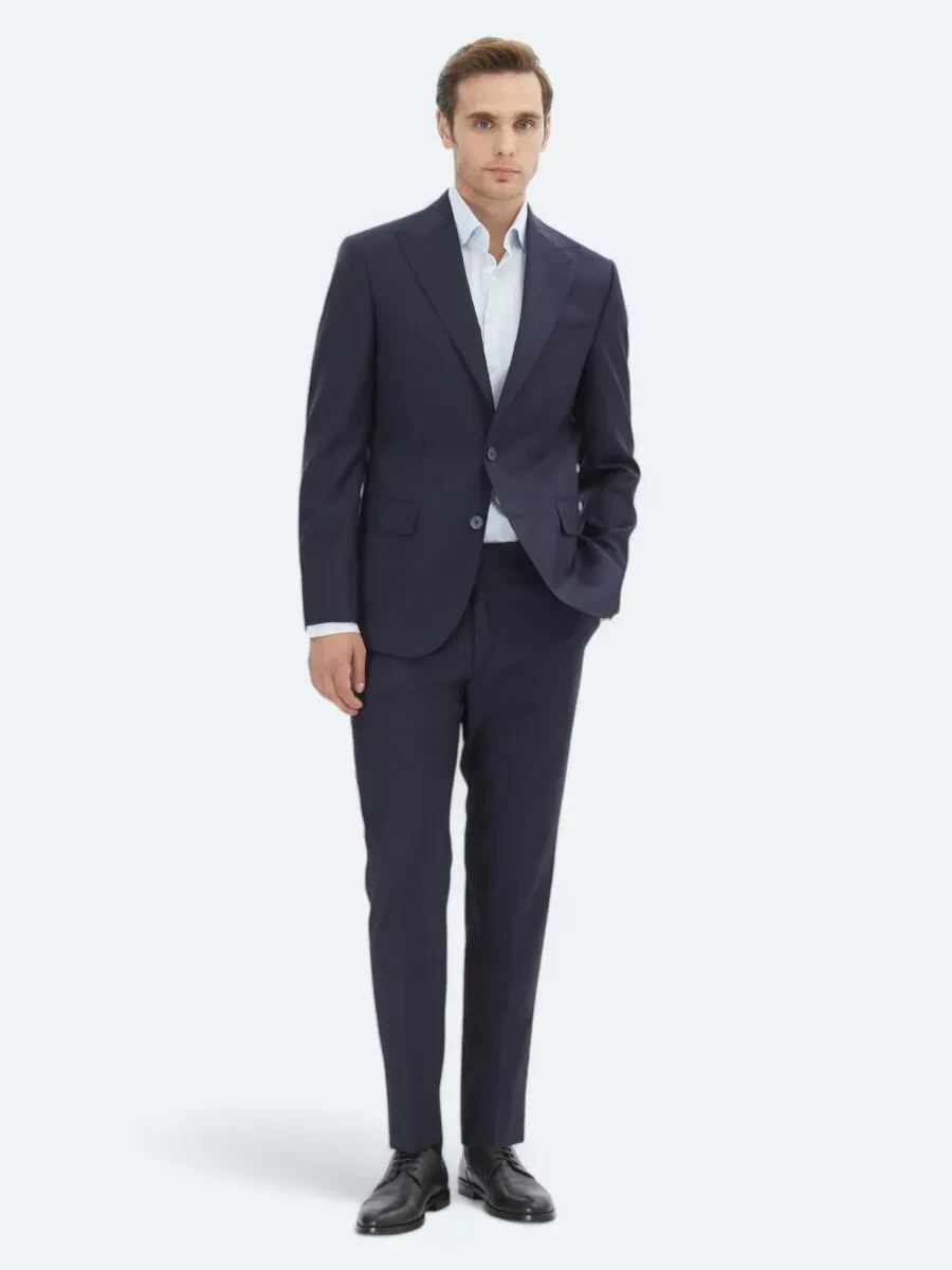 Navy Blue Striped 100% Wool Suit - 2