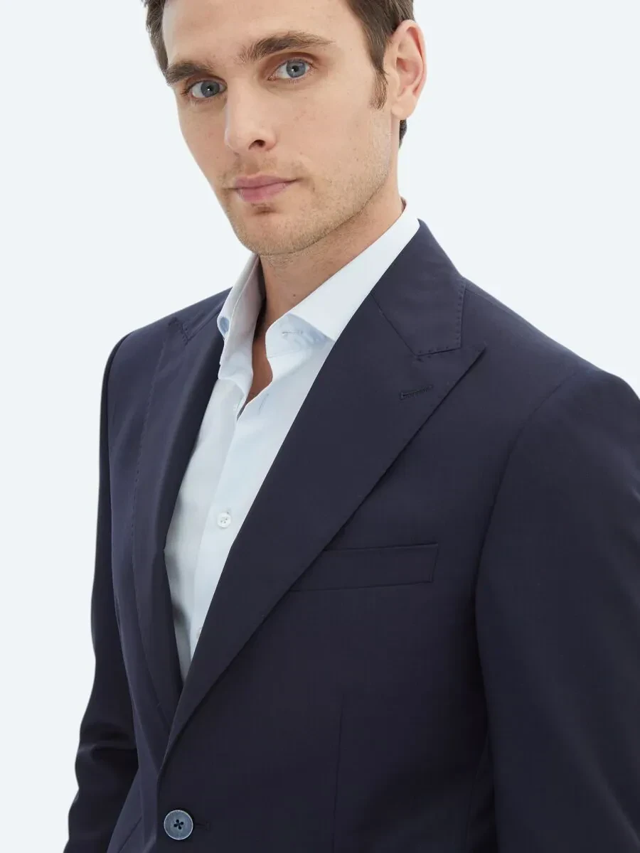 Navy Blue Striped 100% Wool Suit - 3