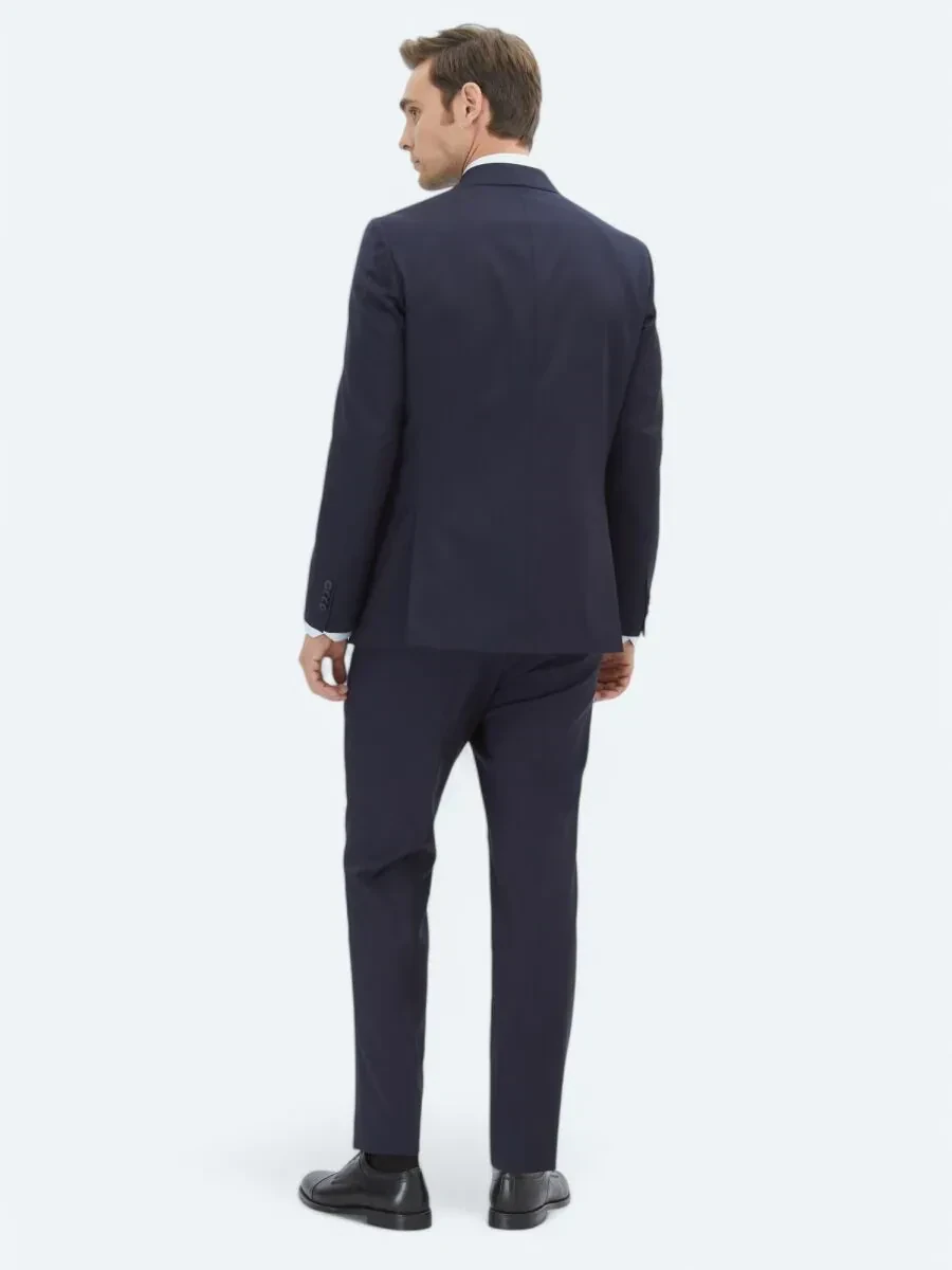 Navy Blue Striped 100% Wool Suit - 5