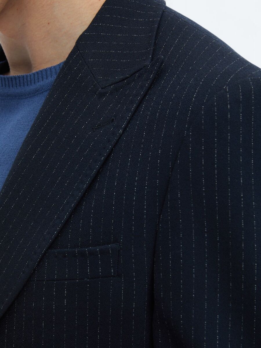 Navy Blue Striped Comfort Fit Jacket - 5