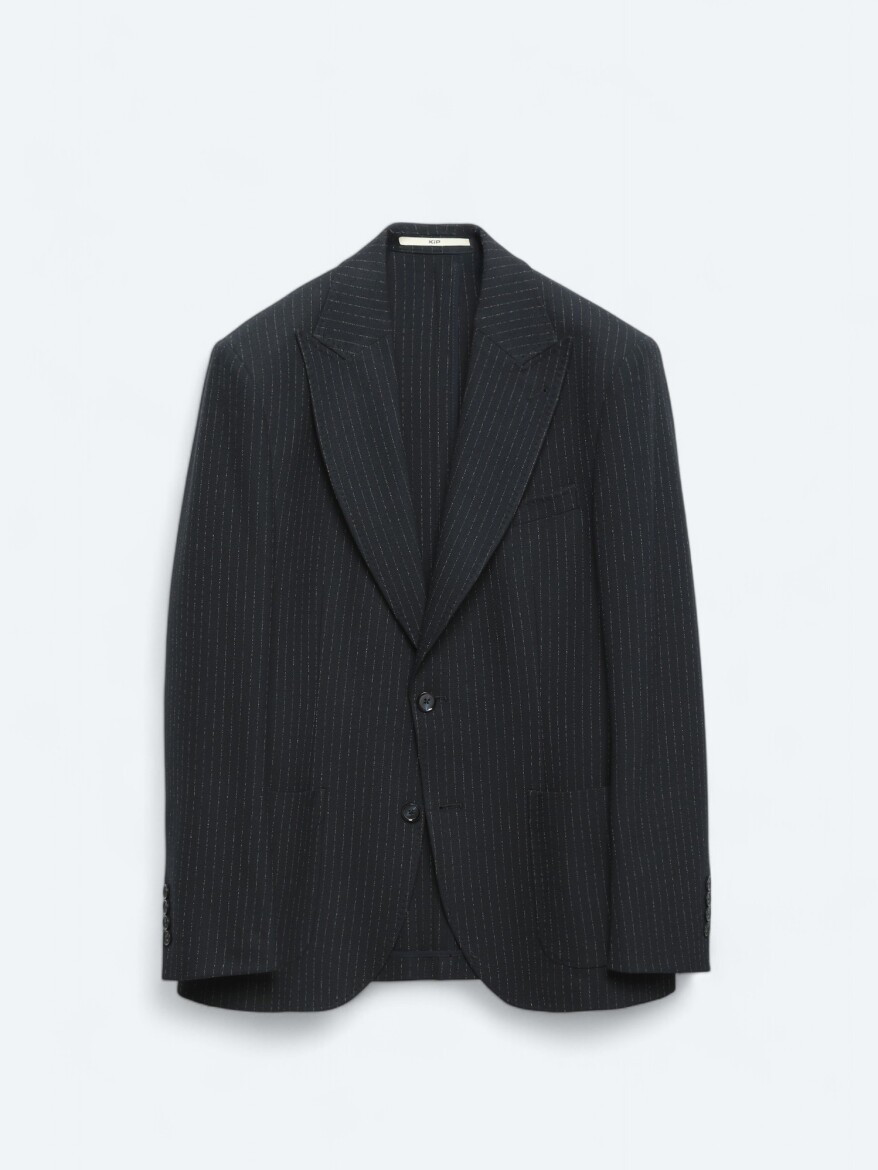 Navy Blue Striped Comfort Fit Jacket - 7