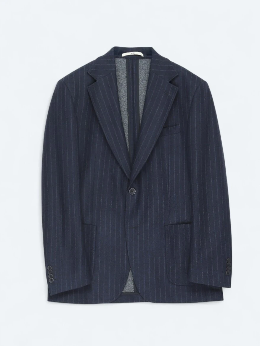 Navy Blue Striped Comfort Fit Jacket - 7