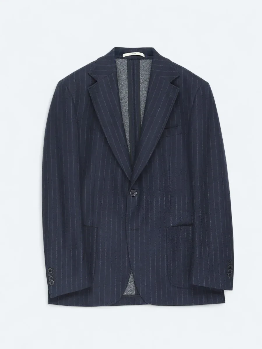 Navy Blue Striped Comfort Fit Jacket - 7