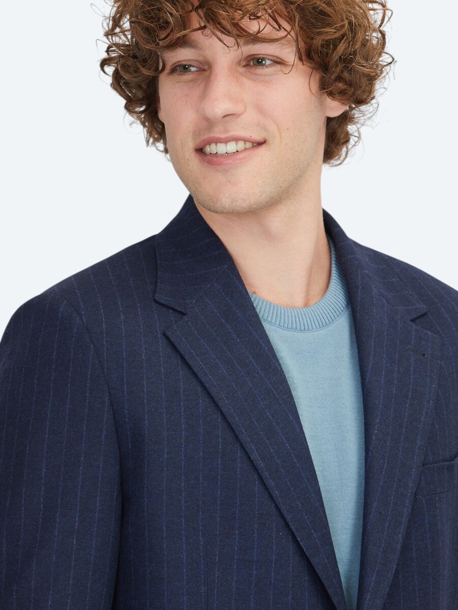 Navy Blue Striped Comfort Fit Jacket - 4