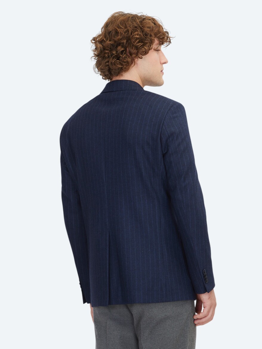 Navy Blue Striped Comfort Fit Jacket - 6