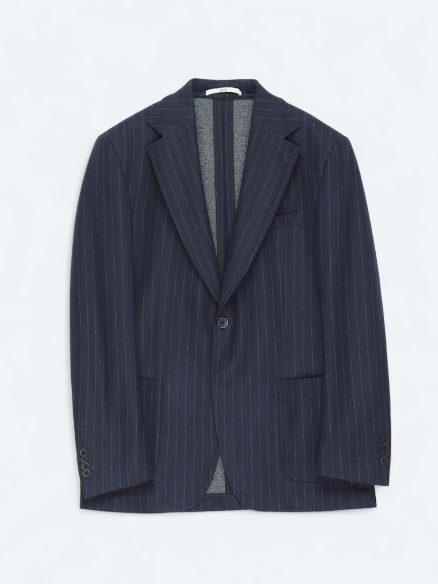 Navy Blue Striped Comfort Fit Jacket - 7