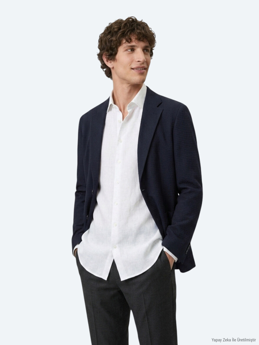 Navy Blue Striped Comfort Fit Jacket - 6