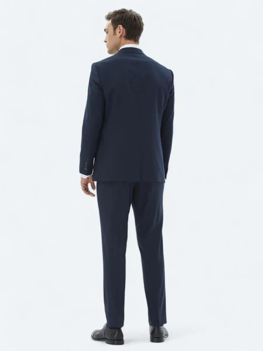 Navy Blue Striped Comfort Fit Suit - 6
